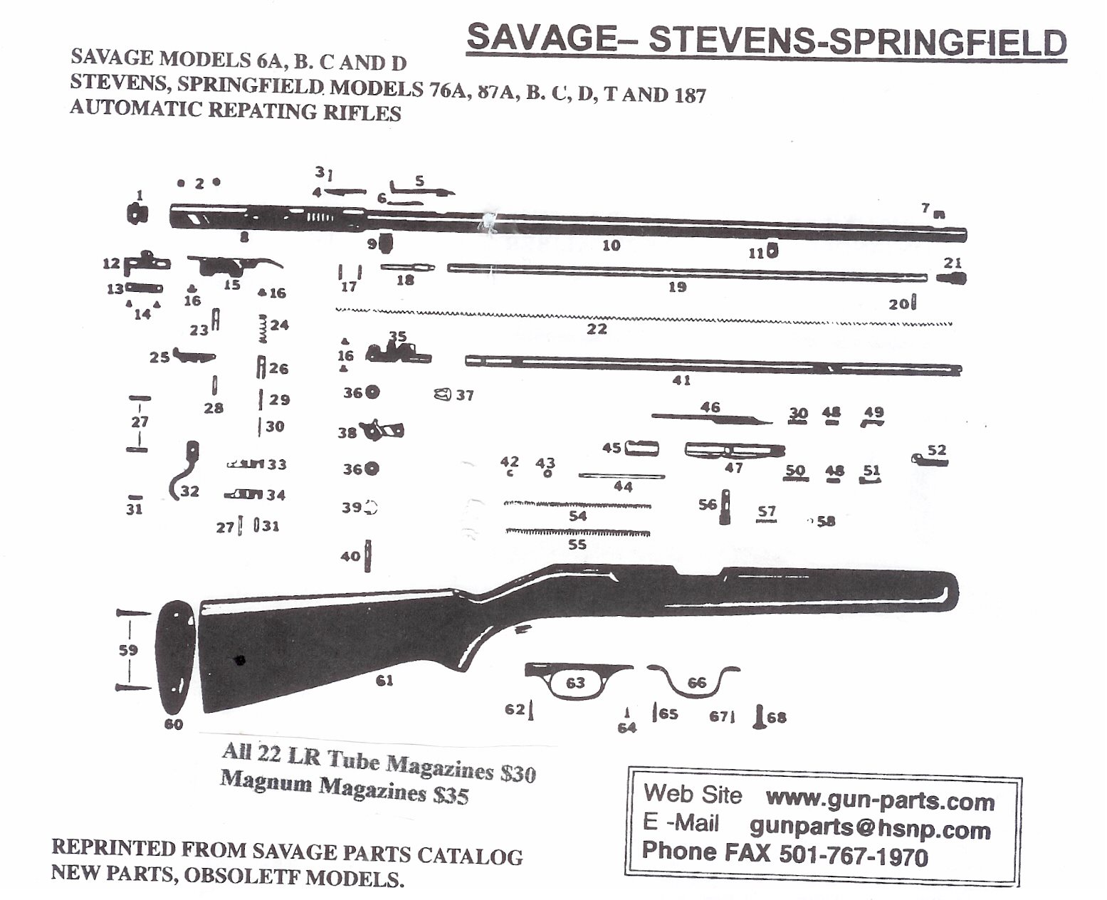 Savage 1960 Fox Component Parts Catalog Stevens 